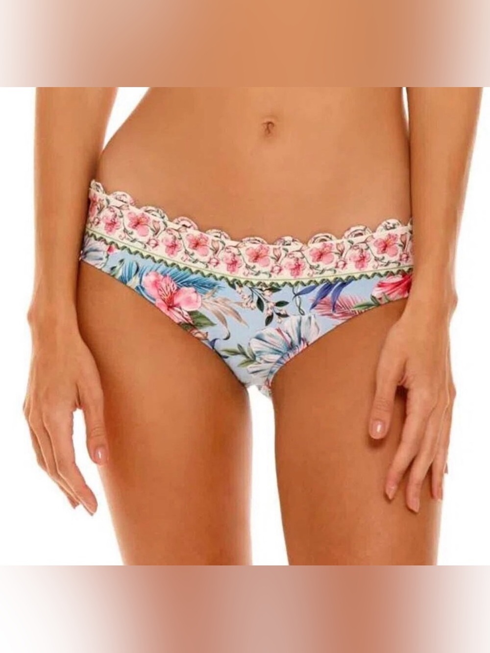 Agua Bendita Zoe Sally bikini bottom swim loop trim floral pink blue new X-Large